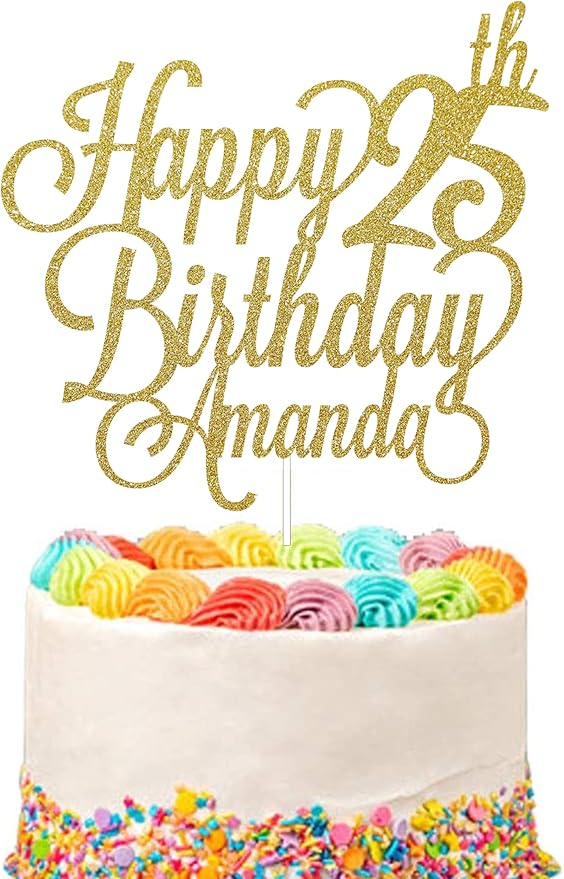 Personalised Happy Birthday Glitter Cake Topper Customised with Any Name & Any Age Party Cake Decoration for 1st 10th 13th 16th 18th 20th 21st 30th 40th 50th 60th 70th 80th (Gold)