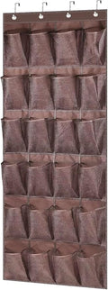 MISSLO Over Door Shoe Storage 24 Large Mesh Pockets Shoe Organiser Hanging for Wardrobe Door Tidy Holder with Hangers Organizer, Tan