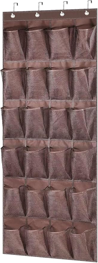 MISSLO Over Door Shoe Storage 24 Large Mesh Pockets Shoe Organiser Hanging for Wardrobe Door Tidy Holder with Hangers Organizer, Tan