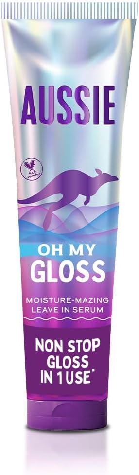 Aussie Oh My Gloss Moisture-Mazing Leave-In Treatment Lightweight Serum 160ml, Moisture & Shine Booster for Dull Hair. With Jojoba, Safflower & Australian Macadamia Nut Oils. Vegan & Cruelty-Free