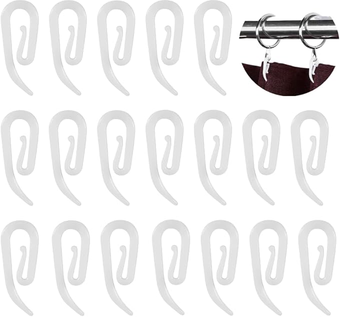 Curtain Hooks Plastic White - Premium & Heavy Duty Drapery Hooks Perfect for Windows, Doors & Shower Curtains - Fits All Types of Curtains, 100 PCS