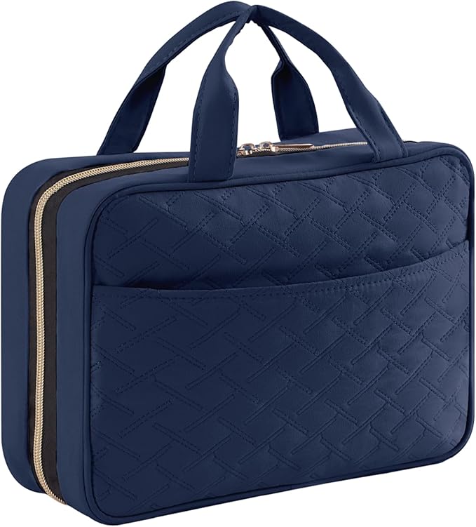 Lifewit Travel Toiletry Bag, Large Hanging Makeup Bag Organizer for Women, Transparent Travel Cosmetic Bag with Hanging Hook for Full Size Bottles, Vacation Essentials, Medium,Dark Blue
