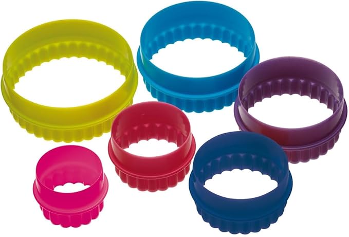 Colourworks Plastic Plain and Fluted Round Cookie Cutters, Multi-Colour, Set of Six