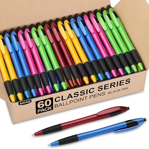 Pens Bulk, 60 Pack Gripped Slimster Ballpoint Pens Black Ink 1.0mm Medium Point Smooth Writing, Click with Comfort Grip for Teachers, Students, Restaurant Servers, School & Office Use