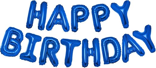 Happy Birthday Balloon Banner, 16 Inch Blue Mylar Foil Letters Birthday Sign Banner Balloons Self-Inflating Alphabet Bunting Reusable for Men Boys Girls Birthday Party Decorations Supplies