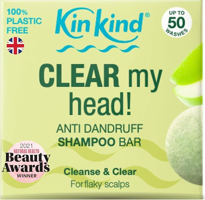 KinKind Anti Dandruff Shampoo Bar. CLEAR My Head! Anti Dandruff Shampoo for Women, Kids & Men. Natural Solid Shampoo Bar to control Flaky Scalp, Itchy Scalp & Redness. Vegan. UK made. 50 washes