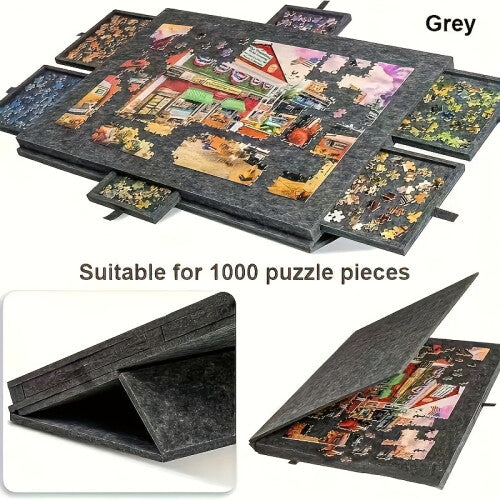 (Black) 6-in-1 Portable Puzzle Table with 6 Drawer Storage Compartments, Holds Up to 1000pcs Puzzles, Tiltable Kids' Puzzle Desk for Educational Fun