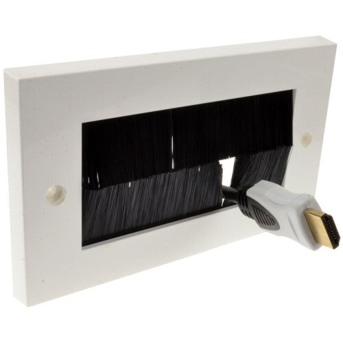 kenable White Brush Faceplate for Cable Exit UK Double-Gang Wall Outlet (6139)