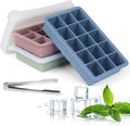 Ice Cube Tray with Lid and Tong, 3 Packs 45 Cubes, Silicone Ice Cube Trays Reusable and BPA Free for Whiskey, Cocktail, Drinks&Baby Food, Freezer, Souper(Pink+Blue+Green)