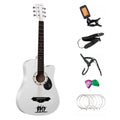 38-Inch Full-Size 6-String Acoustic Guitar in Royal White - Classic Basswood Body, Birch Fretboard, Includes Tuner, Capo, Strap and Extra Strings