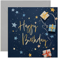 Special Happy Birthday Cards for Him - Navy Blue Male Birthday Card for Family and Frienss - Stars Wrapped Gifts Presents Card Design - Modern Birthday Card | Blank Inside
