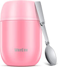 WayEee Food Flask, Food Flask for Hot Food Stainless Steel Food Jar with Folding Spoon-450ml (Pink)