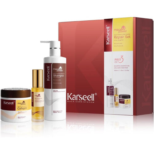 Karseell Maca Essence Moisturizing Repair Set 3Pcs | Collagen Hair Mask, Shampoo & Maca Essence Oil | Argan Oil Hair Treatment for Dry Damaged Hair