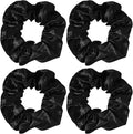 4pcs Black Hair Scrunchies for Women, Satin Silk Stretchy Hairbands, Big Ties Black Elastic Hair Bands for Women Thick Hair Curly Hair Thin Hair Sleeping Traceless Frizz Prevention Girls Women Use
