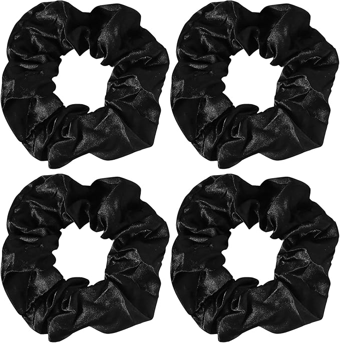 4pcs Black Hair Scrunchies for Women, Satin Silk Stretchy Hairbands, Big Ties Black Elastic Hair Bands for Women Thick Hair Curly Hair Thin Hair Sleeping Traceless Frizz Prevention Girls Women Use
