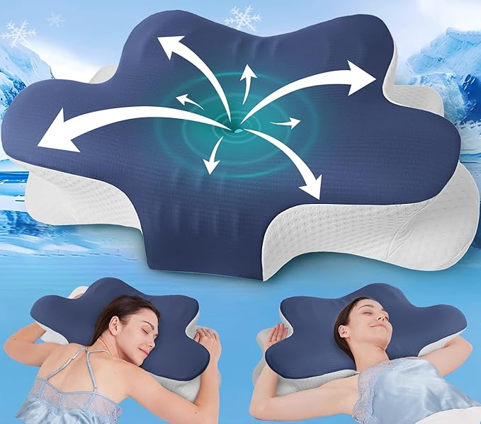 Cervical Memory Foam Pillow for Neck and Shoulder Pain-Adjustable Orthopedic Pillow with Armrest Design-Bed Pillow with Cooling Washable Cover for Side, Back & Stomach Sleep