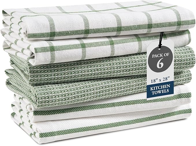 Kitchen Towels Set - Pack of 6 Cotton Dish Towels for Drying Dishes, 18”x 28”, Kitchen Hand Towels, Absorbent Tea Towels, Premium Dish Towels for Kitchen, Quick Drying Kitchen Towel Set - Olive