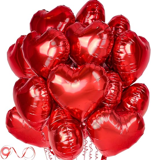 Red Heart Balloons, 24Pcs 18Inch Red Foil Heart Shaped Love Balloons, for Valentines, Birthday, Proposal, Wedding Party Decorations