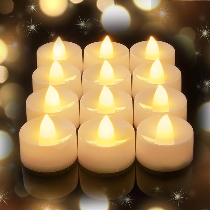 AMAGIC LED Flameless Candles Battery Tea Lights, 12 Pack Electric Led Tealight, Last 100 Hours+, Warm Bright for Home Decoration, Special Night, Vovite, Party[Energy Class A]
