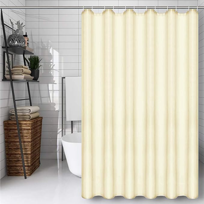 Cream Shower Curtain, Mould Proof and Mildew Resistant Washable Polyester Bathroom Curtains w/12pcs Hooks (71x71inch,180x180cm)
