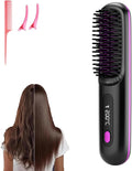 Go Brush Pro - Portable Mini Cordless Electric Hair Straightener Brush for Women Travel with LCD Temperature Display, 2000mAh Fast Heating Wireless Ceramic Straightening Comb (Black)