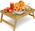 KLASS Bamboo Bed Table with Foldable Legs, Multipurpose Laptray Breakfast in Bed Tray, Snack Tray For Sofa, Laptop Stand
