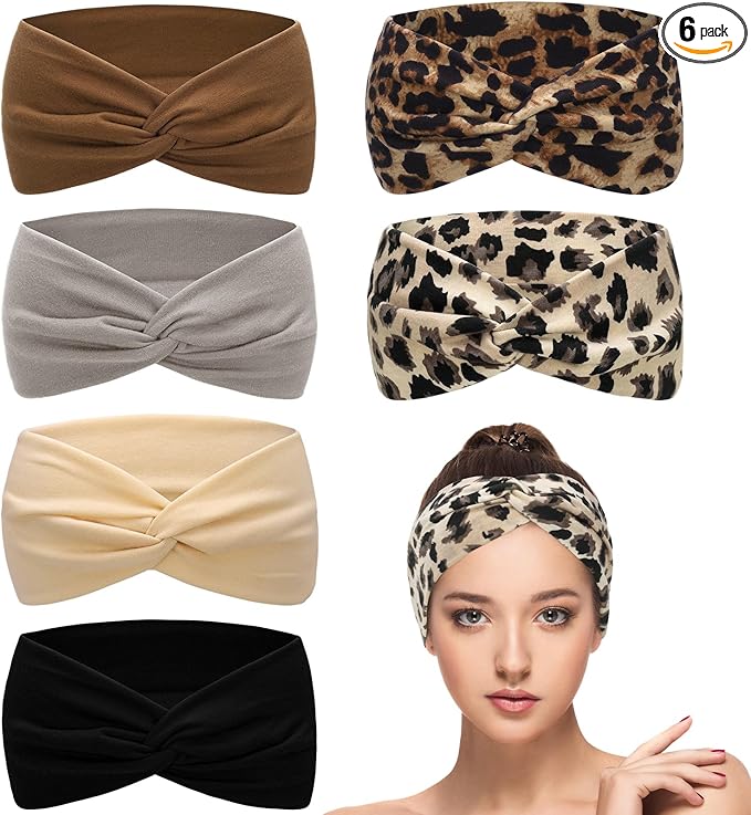 6 Pcs Headbands for Women's Hair, Elastic Head Bands Wide Soft Ladies Headband Boho Fashion Knotted Head Bands Hair Accessories for Women