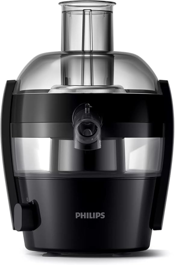 Philips Viva Collection Compact Juicer, 1.5 Litre, 500 Watt, Quick Clean Technology, Drip Stop, Dishwasher Safe Parts, See-through Pulp Container, Direct Serve, Black (HR1832/01)[Energy Class A]