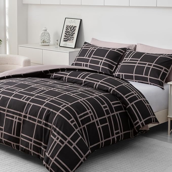 Pamposh Double Duvet Set - Premium Brushed Microfiber Reversible Double Duvet Cover - Hypoallergenic Bedding Sets 3 Pcs - Ultrasoft Quilt Cover Set with Zipper Closure