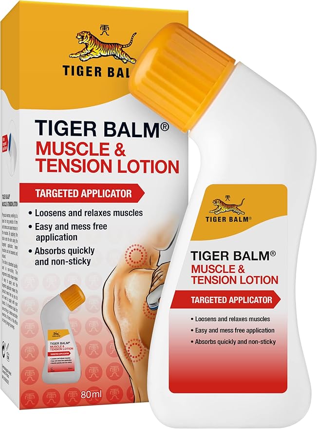 Tiger Balm Muscle & Tension Lotion (80ml), with No Mess Applicator, for Muscle Pain Relief, Tensio and Loosens & Relaxes Muscles