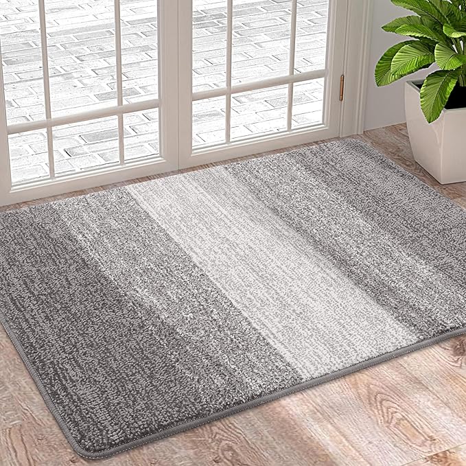 Homaxy Door Mats Indoor, Machine Washable Soft Doormats, Dirt Trapper Super Absorbent Entrance Rug, Non-slip Floor Mats For Inside, Front Back Door, Pets and Dogs (50 X 80 cm, Light Grey)