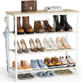 HOMIDEC Shoe Rack, 4-Tier Shoe Storage Shelves with Wooden Top, Shoe Organiser for 12-16 Pairs of Shoes, Dust-proof Fabric Shelves for Flats, Boots, Heels, Sneakers