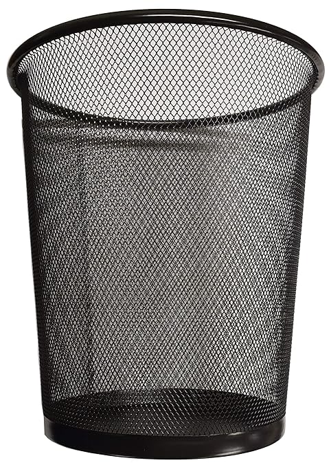 DIVCHI Round Trash Can Bin - 1 Pack Black Non-Slip Mesh Bins Waste Paper Bin Sturdy Metal Bin Indoor Waste Bin for Home Bedroom Office Bathroom Living Room & Kitchen (Black)