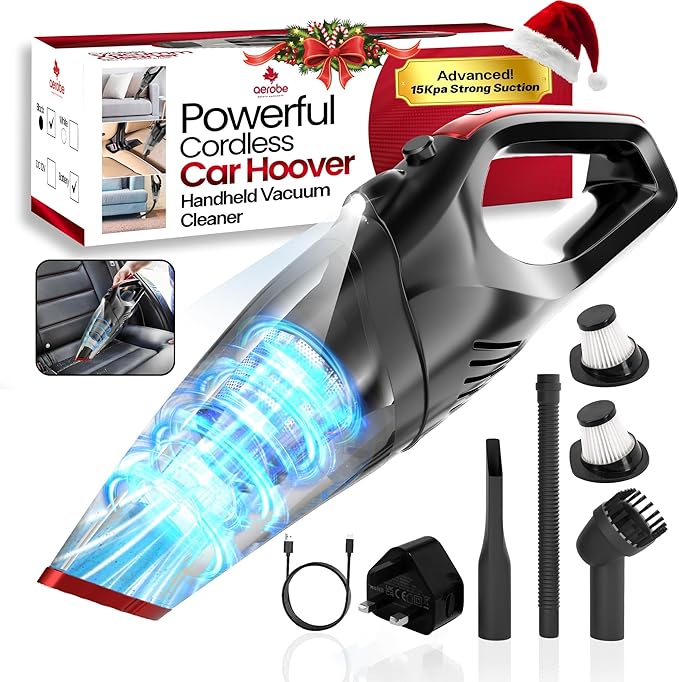 Aerobe HandHeld Vacuum Cleaner - ADVANCED 15000 PA Car Hoovers Cordless Powerful, Strong Suction Car Vacuum Cleaner For Home Mini Hoover With Led Light Hand Held Hoover/Portable hoovers