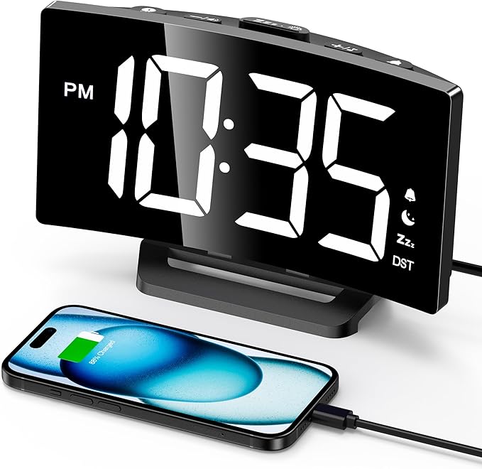 GOLOZA Digital Alarm Clock for Bedrooms, Digital Clock with Customizable Night Mode, 5 Levels Brightness+Off, 2 Volume, 3 Alarm Tones, Snooze, USB Charging Port, Power-Off Memory, 12/24H/DST Beside