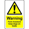 Warning farm livestock keep dogs on leads safety sign - 1mm Plastic sign - 200mm x 150mm