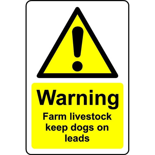 Warning farm livestock keep dogs on leads safety sign - 1mm Plastic sign - 200mm x 150mm