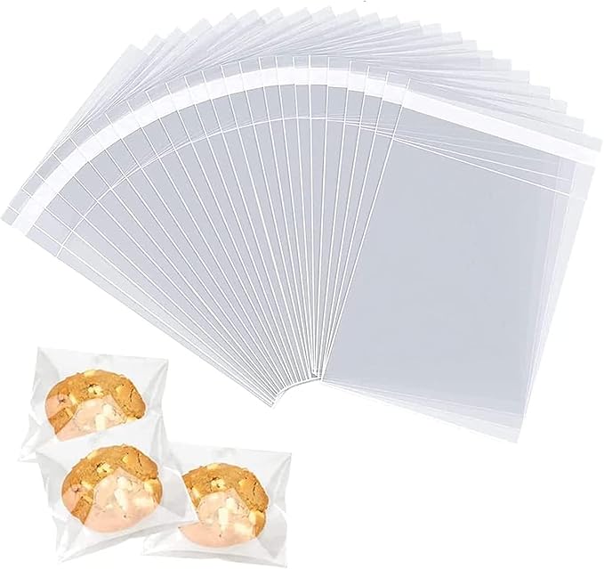 Self Seal Cellophane Bags - Pack of 100 (6x9 Inches), Clear Food Safe Bags for Cookies and Gifts