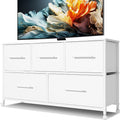 Chest of Drawers, Dresser for Bedroom with 5 Fabric Drawers, TV Stand with 4 Castors, Storage Organizer Unit for Living Room Kids Room (White)
