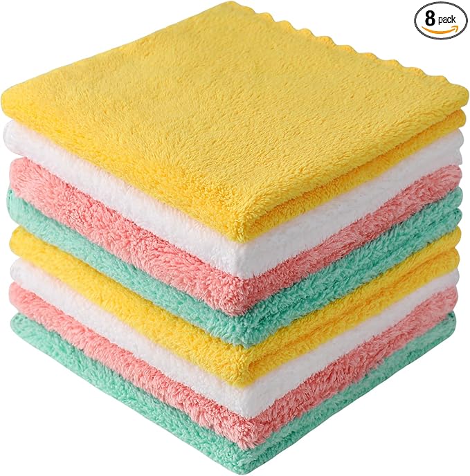 8 Pack Flannel Face Cloth, 12 x 12 Inch Soft Face Towels Make Up Remover Cloth Reusable Microfibre Face Cloth Facial Cleansing Cloths Baby Wash Cloth for Women Kids