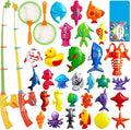 CozyBomB Magnetic Fishing Toys Game Set for Kids for Bath Time Pool Party with Pole Rod Net, Plastic Floating Fish - Toddler Education Teaching Christmas Birthday Gifts