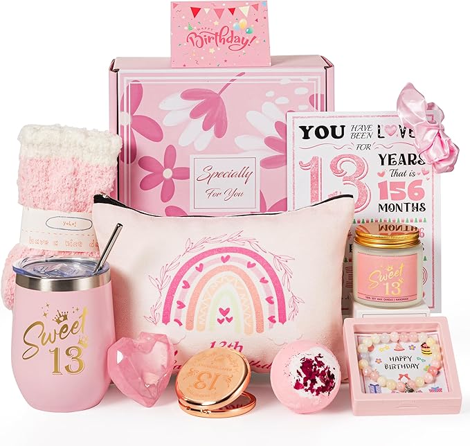 13th Birthday Gifts for Girls,Happy 13th Pamper Gift Basket Ideas for Daughter, Cute Unique Sweet 13 Year Old Birthday Hampers Presents for Her,Best Friend Niece,Granddaughter, Sister, Friend, Teens