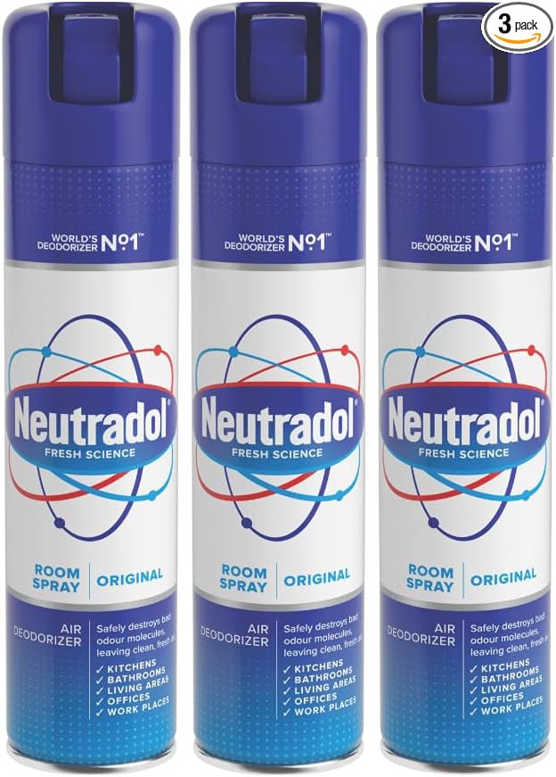 Neutradol Room Spray, Fast Acting Aerosol, Air Freshener for Home & Office, Odour Eliminator, Original, Multipack of 3 x 300ml