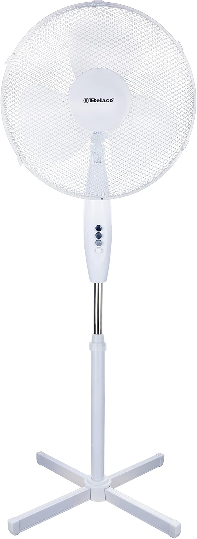 Belaco 16 Inch Pedestal Fan with Oscillation, 3 Blades, Adjustable Height, Quiet Powerful Cooling Airflow, 40W, White
