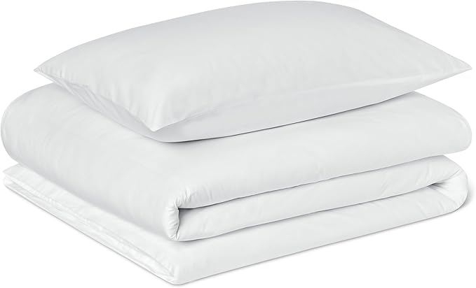 Amazon Basics 2-Piece Organic Cotton Bedding Single Duvet Cover Set, Duvet Cover 135 x 200 cm & 1 Pillowcase 50 x 80 cm, White