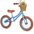 (blue) 14 Inch Kids Balance Bike, Lightweight Height-adjustable Push Bike with Removable Basket and Rubber Air Tires