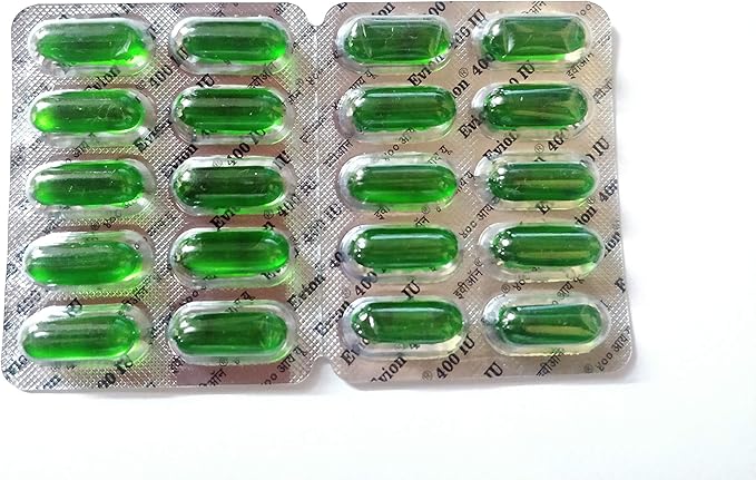 NK GLOBAL Evion Vitamin E 400mg Capsules For Face, Hair growth, Nails, Glowing Skin Set of 100 Pcs Natural, Vegan Face Vitamins