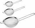 Tea Strainer Fine Mesh Sieve (36cm 27cm 21cm) Size Stainless Steel with Non Slip Handle Kitchen Craft Strainers for Loose Tea Cocktail Juice Flour Spices and Baking Silver Color (Pack of 3)