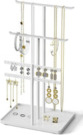 pickpiff Jewelry Stand Organizer, 32cm Tall Sturdy Metal, 3-Tier Jewelry Holder for Necklace, Earring, Bracelet, Ring, Hanger for Display and Storage, Aesthetic Room Decor, White