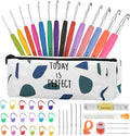 14 Sizes Crochet Hooks Set Crochet Kit for Beginners Adults Knitting Accessories Tools with Case Aluminum Crochet Needles 2.0mm-10.0mm Ergonomic Grip for Arthritic Hands Gift